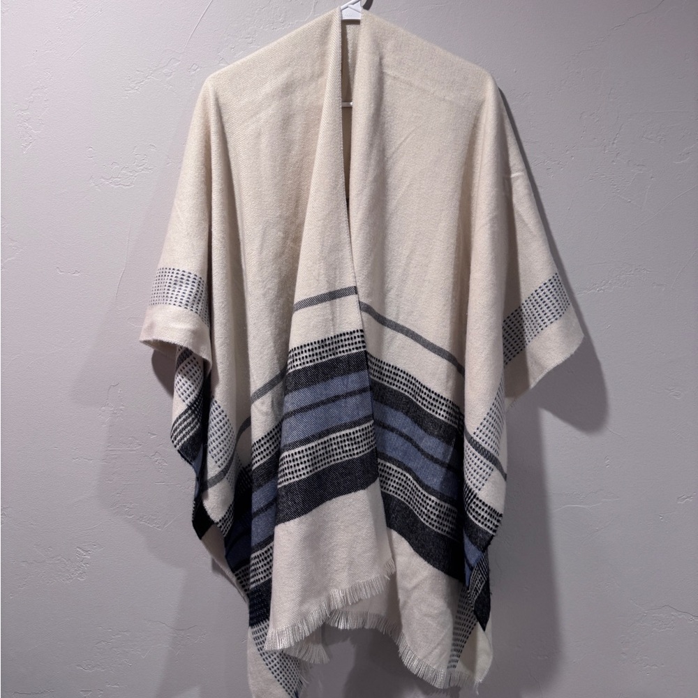 Striped Poncho with Fringe